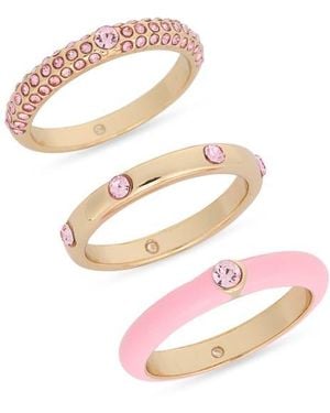 Nordstrom Rack Set Of 3 Crystal & Enamel Band Rings - Pink