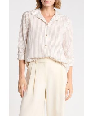 Beach Lunch Lounge Bentley Stripe Long Sleeve Cotton Button-Up Shirt - Natural