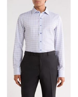 Lorenzo Uomo Trim Fit Textured Check Cotton Shirt - Blue