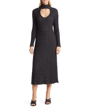 Loveappella Cutout Long Sleeve Midi Dress - Black