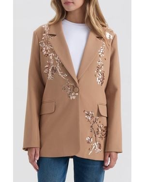 NVLT Sequin Embellished Single Button Blazer - Natural