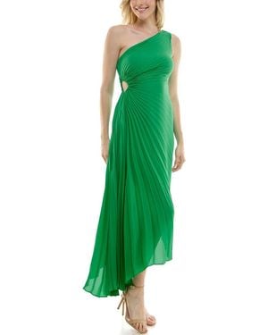 Nicole Miller One Shoulder Pleat Midi Dress - Green