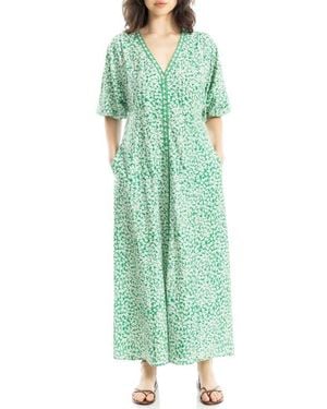 Max Studio V-Neck Puff Sleeve Maxi Dress - Green