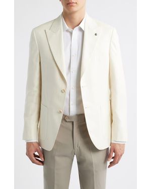Jack Victor Marco Peak Lapel Wool & Silk Blend Herringbone Sport Coat - White