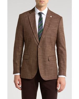 Tahari Slim Fit Grid Plaid Blazer - Brown