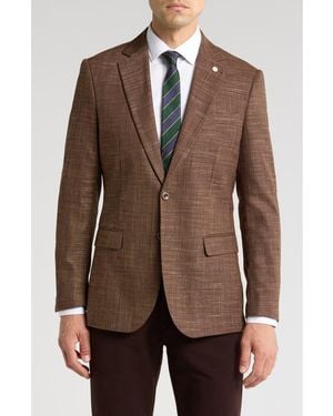 Tahari Slim Fit Grid Plaid Blazer - Brown
