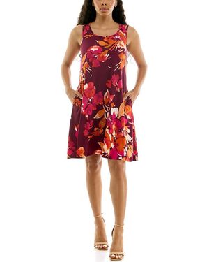 Nina Leonard Print Trapeze Dress - Red