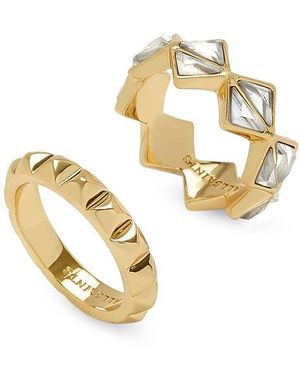 AllSaints Set Of 2 Geometric Crystal Band Rings - Metallic