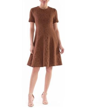 Julia Jordan Floral Jacquard Fit & Flare Dress - Brown