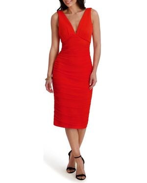 Siena Jewelry Mesh Overlay Body-Con Midi Dress - Red