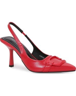 BERNESS Buckled Pointed Toe Slingback Pump - Red