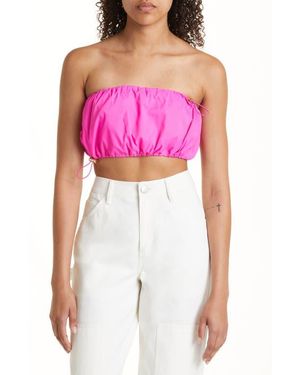 STAUD Gigi Crop Strapless Drawstring Detail Recycled Nylon Top - Pink