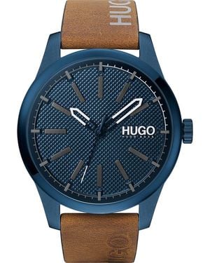 HUGO Invent Leather Strap Watch, 46Mm - Blue