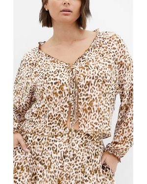 City Chic Corina Tie Front Top - Brown