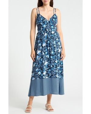 Ellen Tracy Floral Strappy Challis Midi Dress - Blue