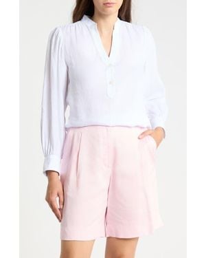 J.McLaughlin Rashell Split Neck Linen Top - White