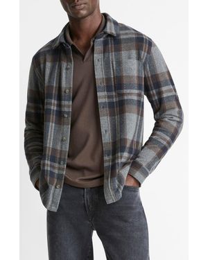 Vince Plaid Knit Shirt Jacket - Black