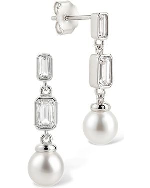 Sterling Forever Hope Baguette Cultured Pearl Drop Earrings - White