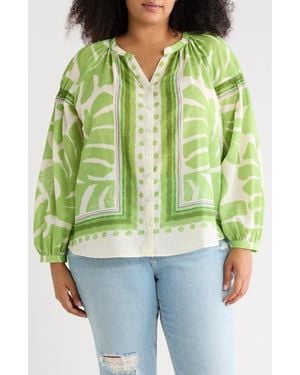 DR2 by Daniel Rainn Border Print Button-Up Shirt - Green