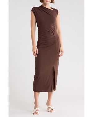Scotch & Soda Asymmetric Neck Sleeveless Dress - Brown