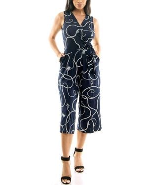 Nina Leonard Surplice Culotte Crop Jumpsuit - Blue