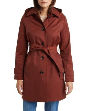Sam Edelman Water Repellent Cotton Blend Gabardine Hooded Trench Coat - Red