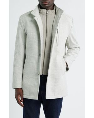 Johnston & Murphy Upton Check Bib Insert Wool Blend Car Coat - White