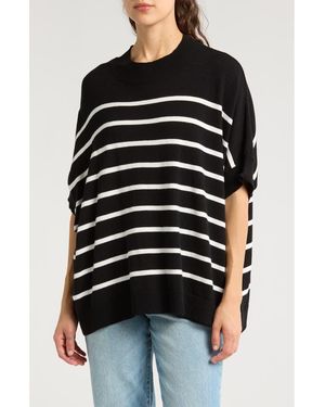 Bobeau Stripe Short Sleeve Mock Neck Sweater - Black