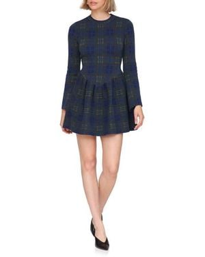 Avec Les Filles Basque Waist Long Sleeve Skater Sweater Dress - Blue