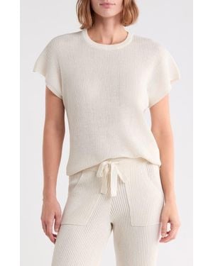 Splendid Ribbed Short Sleeve Sweater - White