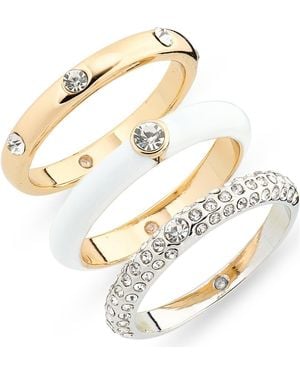 Nordstrom Rack Set Of 3 Crystal & Enamel Band Rings - Metallic