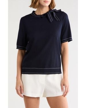 Adrianna Papell Side Tie Short Sleeve Sweater - Blue