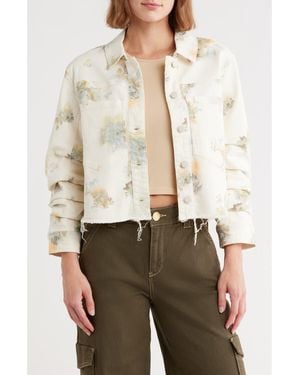 Democracy Ruched Sleeve Crop Denim Jacket - Natural