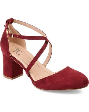 Journee Collection Buckle Strap Faux Suede Pumps - Red
