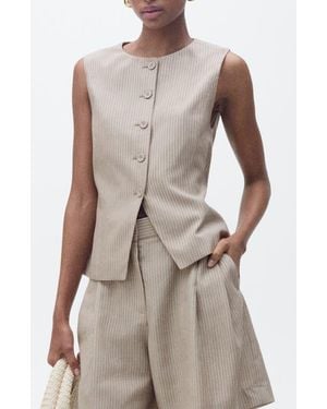 Mango Vivian Stripe Suit Vest - Natural