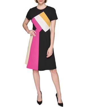 Karl Lagerfeld Scuba Crepe Colorblock A-Line Dress - Pink