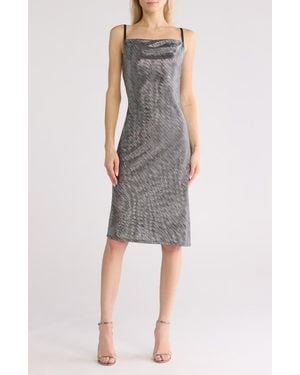 Bebe Metallic Pleated Midi Slipdress - Gray