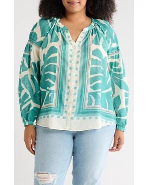 DR2 by Daniel Rainn Border Print Button-Up Shirt - Blue