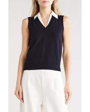 French Connection Mixed Media Sweater Vest - Blue