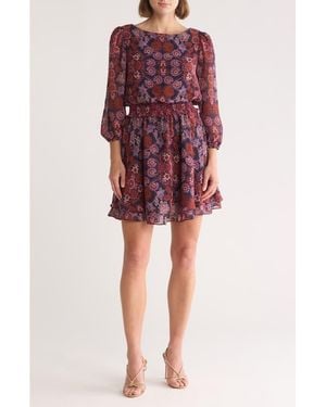 Vince Camuto Floral Balloon Sleeve Chiffon Fit & Flare Dress - Red
