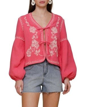Avec Les Filles Embroidered Blouson Sleeve Jacket