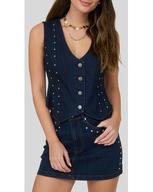 Blu Pepper Studded Button Front Vest - Blue