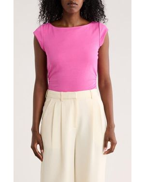 DR2 by Daniel Rainn Cap Sleeve Ruched Side T-Shirt - Pink