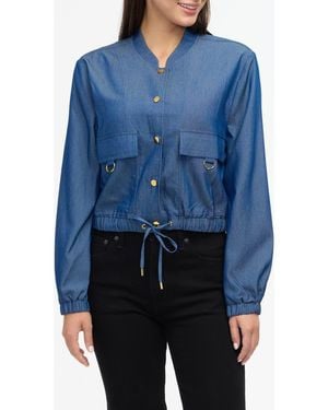 Ellen Tracy Cropped Bomber Jacket - Blue