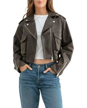 Lush Faux Leather Crop Biker Jacket - Black