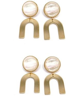 Adornia Set Of 2 Arch Statement Drop Earrings - White