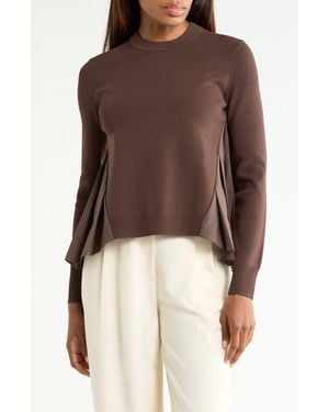 Jonathan Simkhai Elanore Mixed Media Pleated Top - Brown
