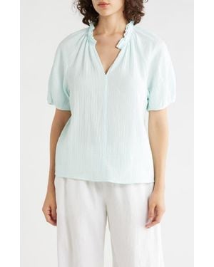 Caslon Split Neck Puff Sleeve Cotton Gauze Top - Blue