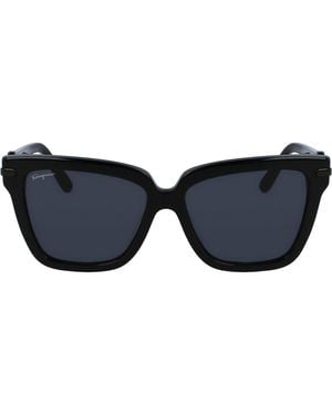 Ferragamo 57Mm Polarized Rectangular Sunglasses - Blue