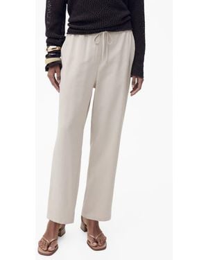 Mango Elastic Waist Flowy Pants - Natural